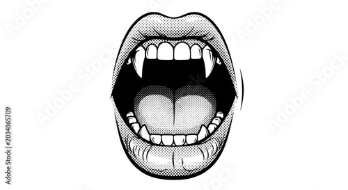 Bild auf Leinwand Open Mouth Vampire Fangs Pop Art Comic Style Illustration