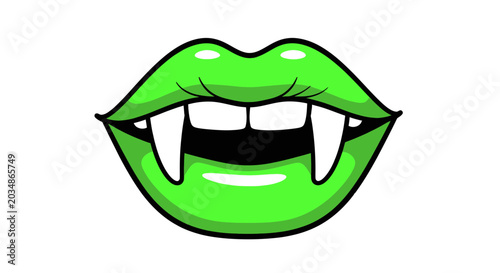 Tableau sur toile Vampire Lips with Green Lipstick and Fangs