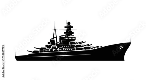 Картината върху платно Silhouette of a powerful battleship on a white background