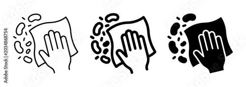 Bilde på lerret Hand wiping surface with cloth, cleaning icons, hygiene and sanitation vector se