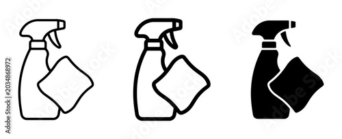 Canvas-taulu Cleaning Spray Bottle and Cloth Icons, Set of 3 Vector Graphics for Household Ch