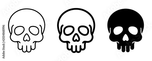 Konstfotografi Skull Icons Set, Simple Line Art and Silhouette Graphics for Danger, Death, Hall