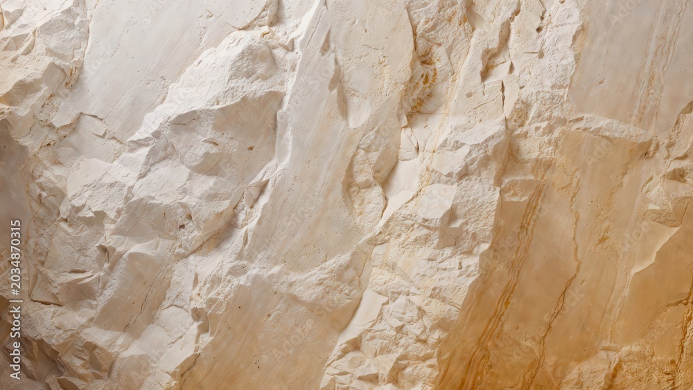Obraz premium Close-up texture of natural beige stone wall with rough sedimentary layers and earthy tones