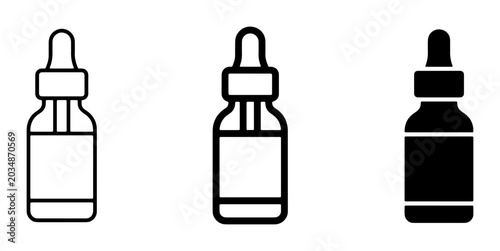 Dropper Bottle Icons, Serum Vials, Liquid Medicine Containers, Essential Oil Bottles, 3 Styles: Outline, Filled Outline, Solid Black