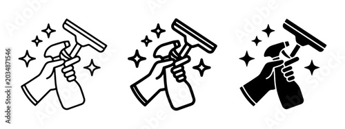 Canvas-taulu Hand Cleaning Window with Spray Bottle and Squeegee Icons, Sparkling Cleanliness