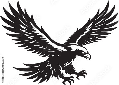 Foto Majestic eagle flying vector illustration, powerful bald eagle mascot with sprea
