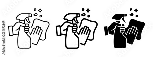 Canvas-taulu Cleaning Icons Set: Hand Spraying and Wiping Surfaces, Hygiene and Sanitation Ve