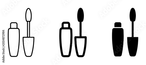 Mascara Icons, Beauty Product Vector Set, Cosmetic Makeup Tools, Eyelash Enhancer Symbols, Black and White Line Art