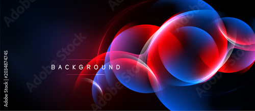 Photos Abstract neon lights, red and blue hues, dark background