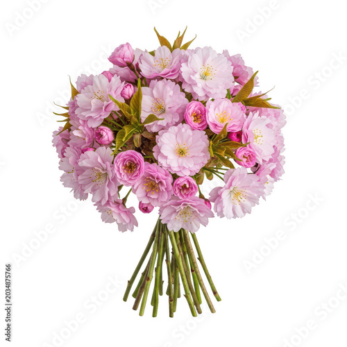 Bouquet of pink peony flowers wrapped in paper isolated on transparent background