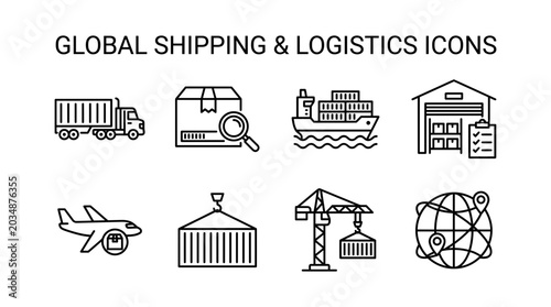Set of global shipping and logistics icons for business and transport