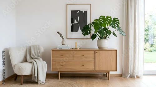 Modern living room interior with stylish furniture and plants