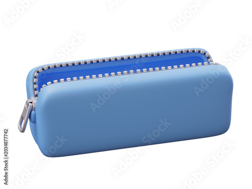 Open blue pencil case school stationery container education supplies 3D icon object
