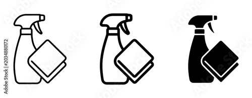 Obraz na płótnie Cleaning spray bottle and cloth icons, set of three, representing hygiene and ho