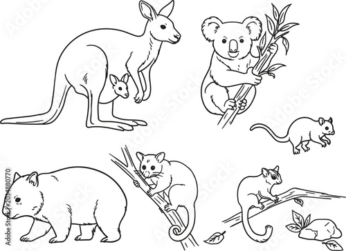 Funny cartoon animal set with dog cat cow horse elephant tiger giraffe goat pig and rabbit illustrations