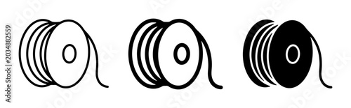Fotografie Set of three wire spool icons, outline, line art, and solid fill vector graphics