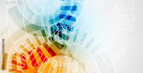 Abstract vector background with dynamic circles and geometric shapes. Technology concept template.