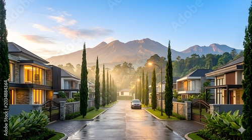 Exclusive real estate development with stunning green mountain view
