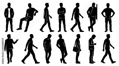 Diverse Male Silhouettes Vector Set: Black and White Minimalist Collection for People and Lifestyle Designs