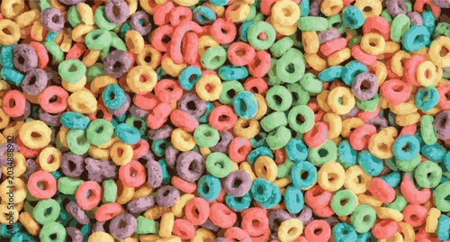 Colorful fruit cereal loops rings texture background