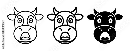 Konstfotografi Three Cartoon Cow Faces, Vector Icons: Outline, Filled Outline, and Silhouette S
