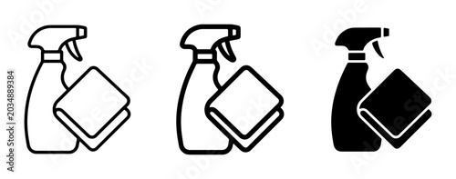 Canvastavla Cleaning Spray Bottle and Cloth Icons, Household Hygiene and Sanitation Symbols,