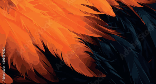 Abstract background with vibrant orange and black feathers texture