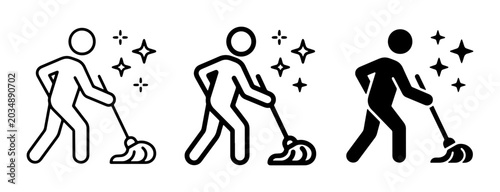 Obraz na płótnie Cleaning Icons Set, Mop Person Vector Graphics, Sparkling Cleanliness Symbols fo