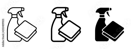 Canvastavla Cleaning Spray Bottle and Cloth Icons, Vector Set for Hygiene and Household Chor