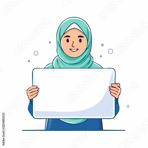 Muslim Woman in Hijab Holding a Blank White Board