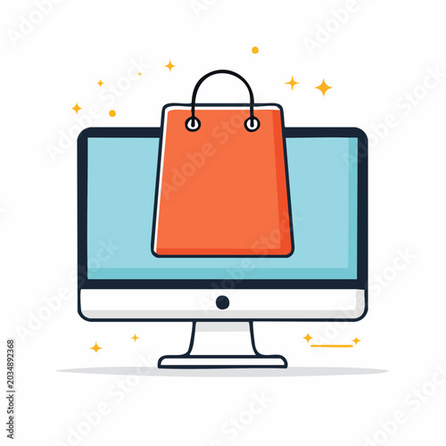 Online Shopping Bag on Computer Screen