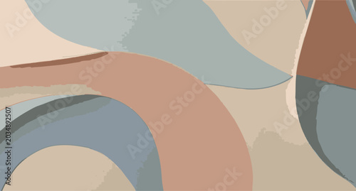 Minimalist Scandinavian seamless pattern with organic shapes and wavy fluid fluid paint strokes on beige background
