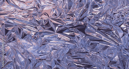 Metallic chrome background with pink and violet shiny creased metal surface