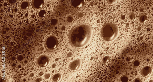 Macro coffee foam texture with brown espresso bubbles background