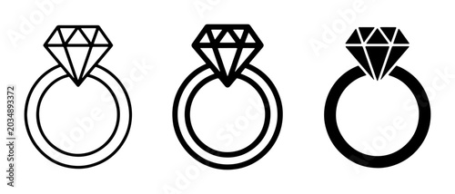 Bild auf Leinwand Diamond Ring Icons, Engagement Jewelry Symbols, Wedding Band Graphics, Gemstone