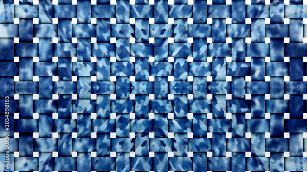 Obraz premium Abstract Blue Woven Tile Pattern Background with Artistic Watercolor Texture Design
