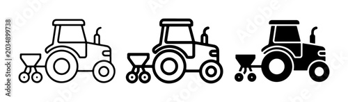 Photos Tractor and Seeder Icons Set, Agricultural Machinery Vector Graphics, Farming Eq