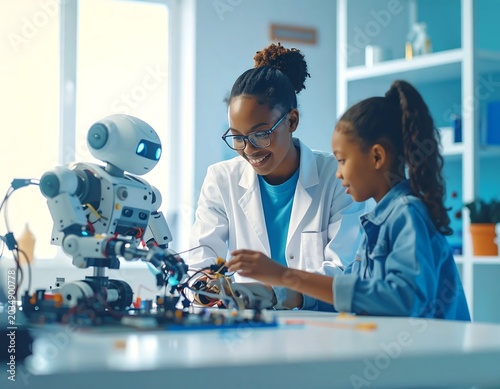 Scientists analyzing samples in modern laboratory.