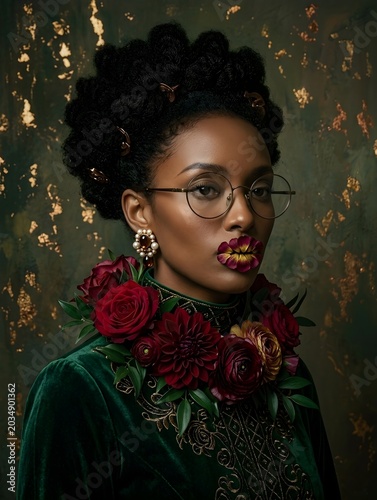 Classical style fine art photography featuring fashion with a large white flower headpiece