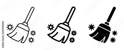 Tableau sur toile Broom Cleaning Icons, Sweep Dust Vector Graphics, Housekeeping and Tidiness Symb