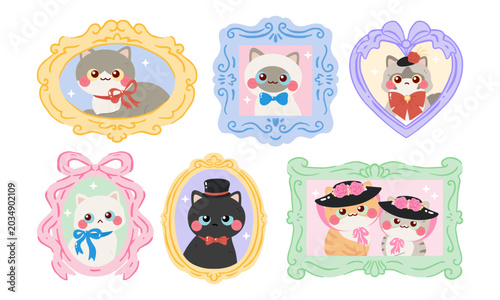 Cute royal cat in rococo style frame picture