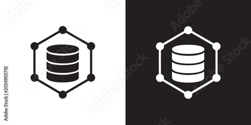 Tableau sur toile Minimalist Icon of Database Enclosed in Hexagonal Network - Modern Blockchain Co