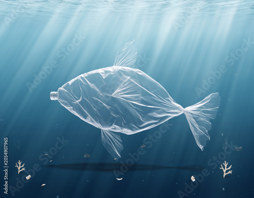 Creative environmental concept of plastic fish pollution
