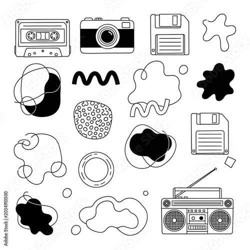 Retro Technology and Abstract Shapes Illustration