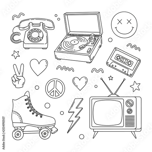 Retro Icon Set: Nostalgic Illustrations in Black & White