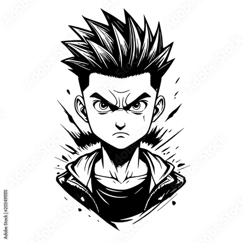 cartoon of angry man. black and white illustration.
