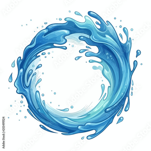 Canvas Print A circular wave of blue water droplets swirls dynamically in a clockwise motion