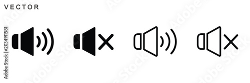 Fotografie Sound speaker icon, loudspeaker volume sign and symbol, volume on and off icon,