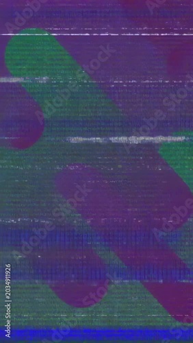 Vertical video: Glitching forcing green blobs and purple bands shifting, showing signal noise