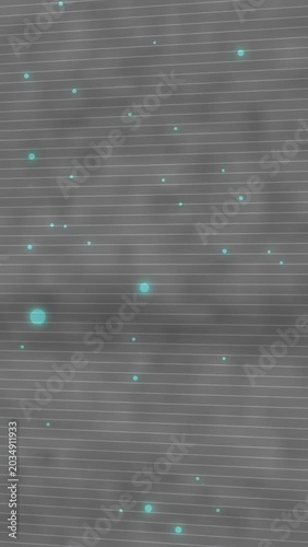 Vertical video: Ruled gray panel showing teal dots drifting, top dark area emerging, forming stars